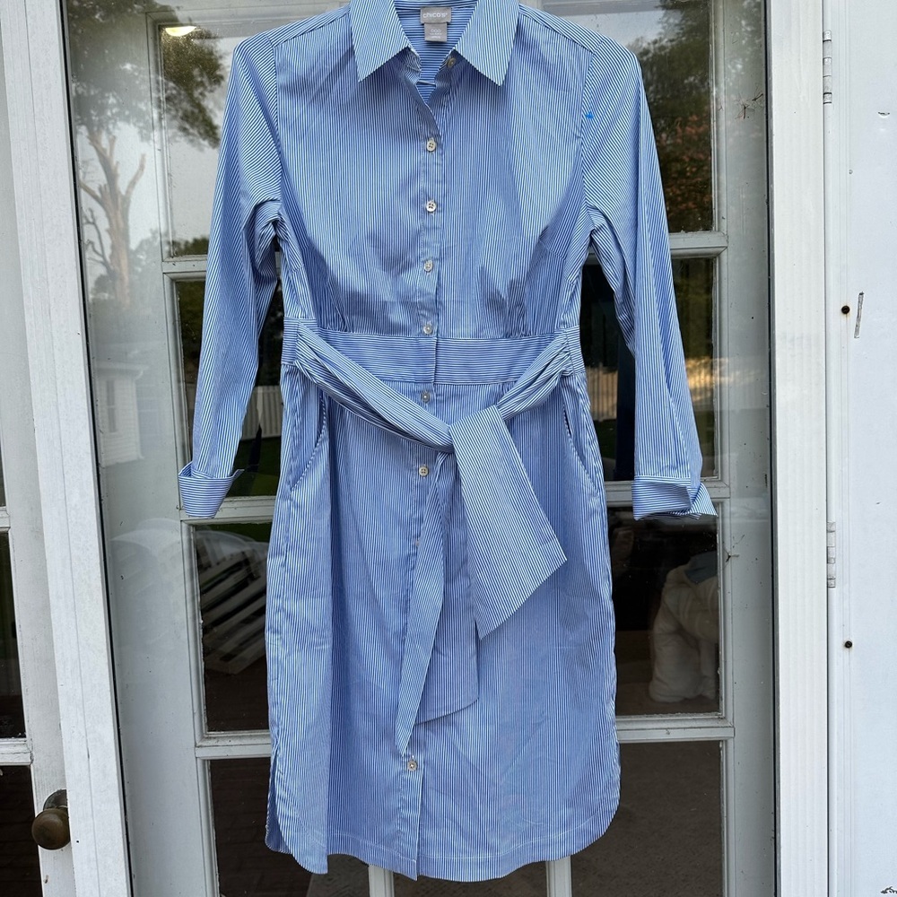 Chico’s Striped Tie Waist Shirt Dress - Picture 4 of 12